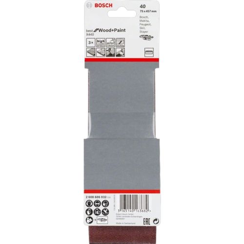 Kit de 3 bandes abrasives X440 Best For Wood and Paint G40 75 x 457 mm BOSCH 2608606032 photo du produit Secondaire 1 L