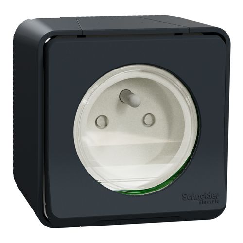Presa Di Corrente Sporgente Schneider Electric Mureva Styl 2P+T - IP55 IK08 - 16A 250V - Grigio Antracite RAL 7016