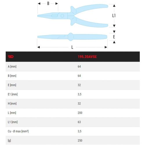 Pince à bec demi-ronde long isolée 1000 V série VSE 200 mm FACOM 195.20AVSE photo du produit Secondaire 1 L