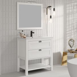 Meuble de salle de bain Cosynéo simple vasque pin massif à 2 tiroirs PYLA 80 cm photo du produit Principale M