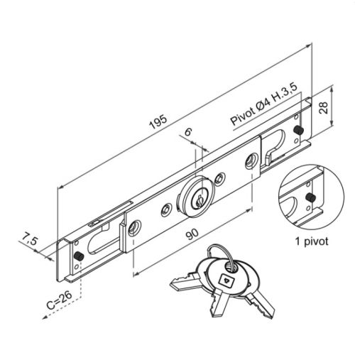 Serrure à cylindre rond à 1 pivot 6mm acier zingué - TIRARD - AA114009 pas cher Secondaire 1 L