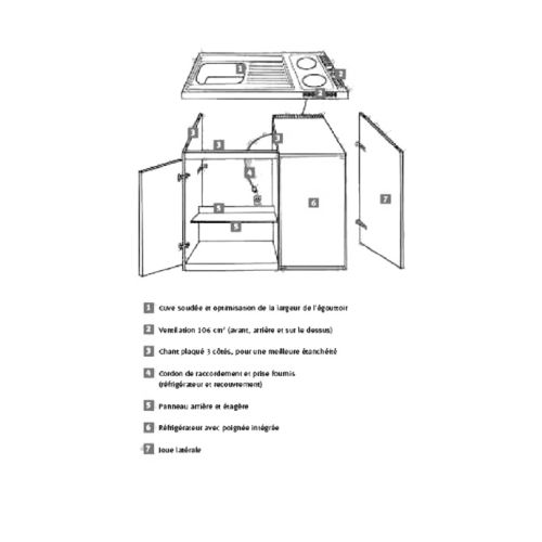 Kitchenette électrique 1200x600 plaque 2 feux meuble et frigo 18/10 WH - FRANKE - 692117 pas cher Secondaire 1 L