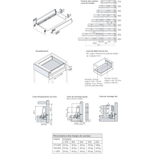 Tiroir TANDEMBOX hauteur M blanc L450mm - BLUMOTION - INT358M450BLS pas cher Secondaire 2 L