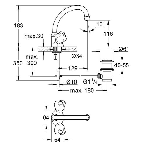 Mélangeur de lavabo ATLANTA monotrou standard tube mobile - GROHE - 21013-000 pas cher Secondaire 2 L