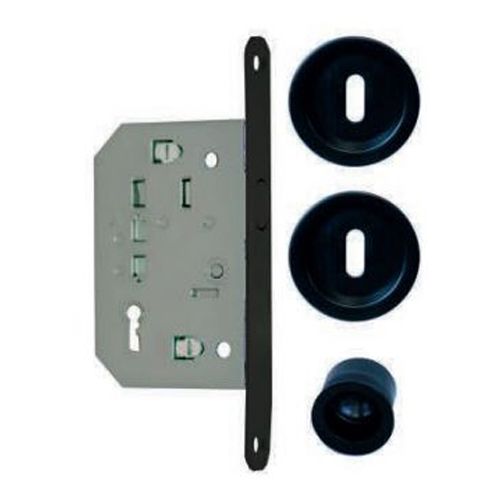 Kit porte coulissante poignée ronde noire clé L EUROWALE NO014 photo du produit