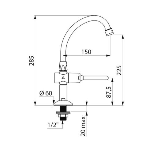 Robinet temporis&eacute; TEMPOSTOP pilier &agrave; bec col de cygne &agrave; levier L 150 mm DELABIE 737152 photo du produit Secondaire 1 L