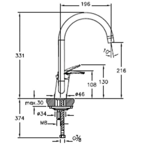 Mitigeur d'évier DYNAMIC S bec haut pivotant cartouche C2 1/2 - VITRA - A42085EKF pas cher Secondaire 1 L