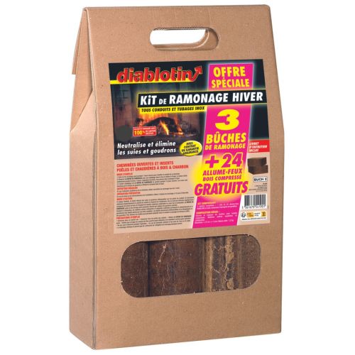 Kit de 3 bûches de ramonage 1,2 kg avec 24 cubes allume feu DIABLOTIN BUCH3 photo du produit