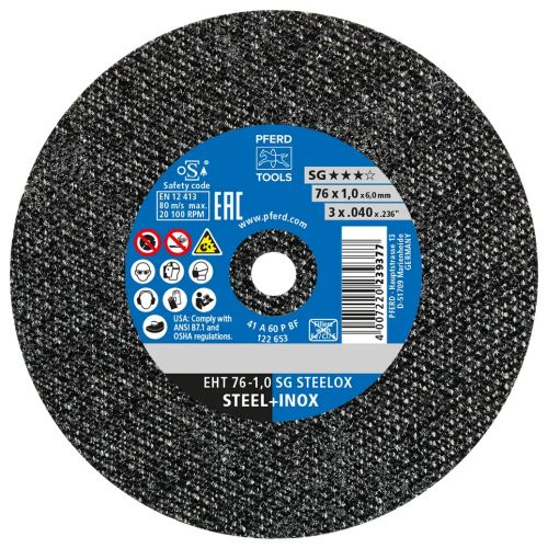 Disque à tronçonner EHT 76-1,0 SG STEELOX/6,0 76x1x6mm - PFERD - 65508000 pas cher