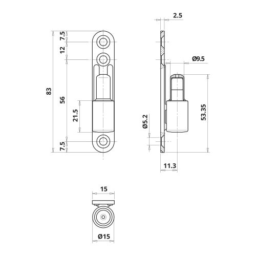 Paumelle fiche P50 m&acirc;le diam&egrave;tre 15mm platine 3 trous finition blanc - OTLAV - CGP50150P312 pas cher Secondaire 1 L