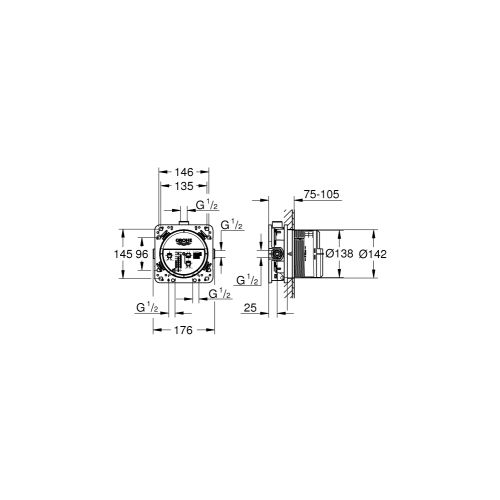 Corps encastré universel carré RAPIDO SMARTBOX 1/2 GROHE 35600000 photo du produit Secondaire 1 L