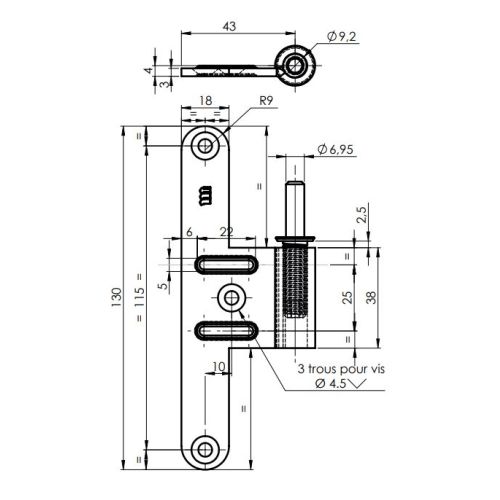 Lame mâle pour paumelle universelle huisserie bois inox droite 130 x 43 mm MONIN 627800 photo du produit Secondaire 1 L