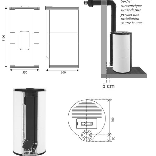 Poêle à granulé ANDREA 9kW étanche concentrique blanc - STOVIA - ANDREA9KWBLC pas cher Secondaire 2 L