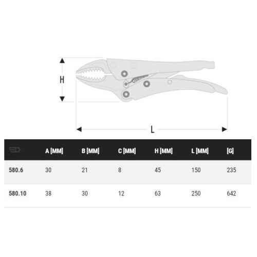 Pince-étau 6'' à serrage automatique bec coudé capacité 30mm longueur 150mm - FACOM - 580.6 pas cher Secondaire 1 L