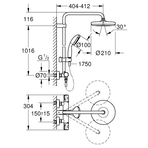 Colonne de douche TEMPESTA SYSTEM 210 avec mitigeur thermosatique - GROHE - 26848000 pas cher Secondaire 1 L