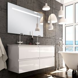 Meuble de salle de bain Cosynéo simple vasque à 4 tiroirs BALEA et miroir Led STAM 120 cm photo du produit Principale M