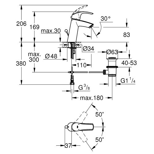 Mitigeur de lavabo EUROSMART monocommande GROHE PROFESSIONAL 23322001 pas cher Secondaire 1 L