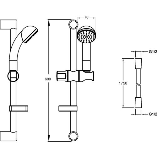 Ensemble de douche monojet ECO avec barre 60 cm et flexible 175 cm JACOB DELAFON E14320-CP photo du produit Secondaire 1 L