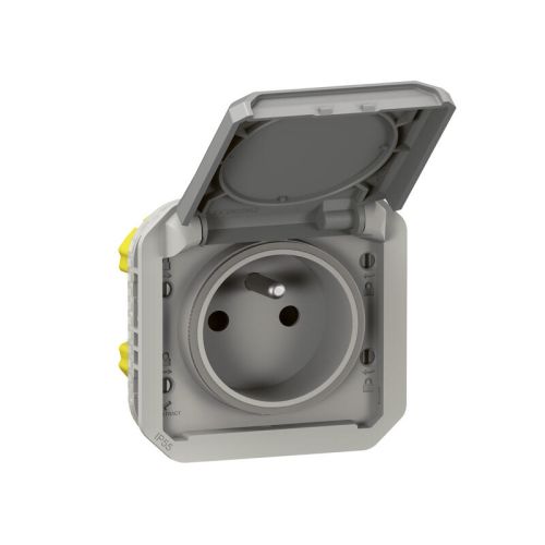 Prise de courant 2P+T PLEXO 16A 250V avec enjoliveur finition gris LEGRAND 069551L photo du produit