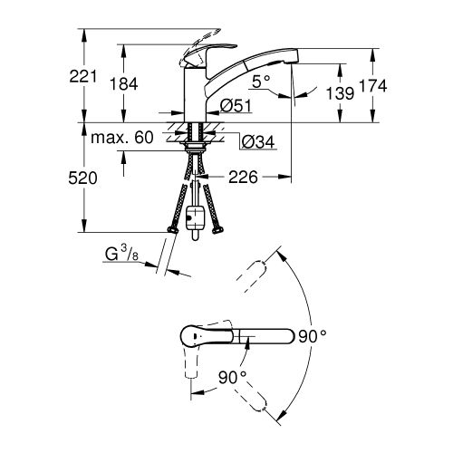 Mitigeur évier EUROSMART bec bas monocommande - GROHE - 30355000 pas cher Secondaire 1 L