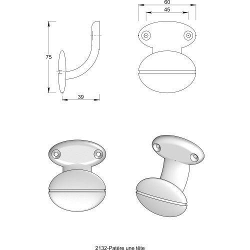 Patère 2132 percée fraisée 2 trous aluminium laqué blanc RAL9010 - DUVAL - 93-0106-6100 pas cher Secondaire 1 L