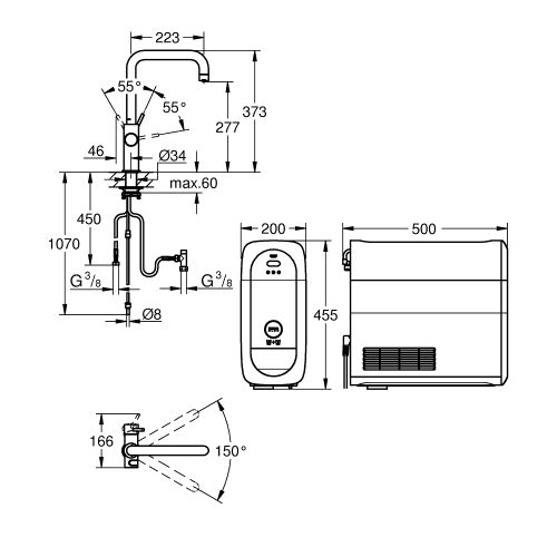 Kit de démarrage - Mitigeur bec C GROHE Blue Home Chromé installation incluse - GROHE - 31456001 pas cher Secondaire 2 L