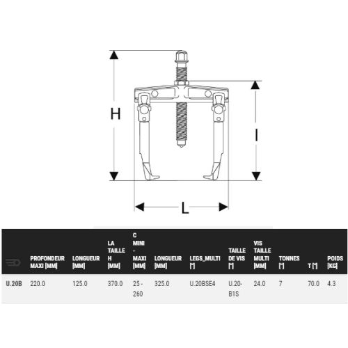 Extracteur pour prise extérieure 3 griffes longues 25-260mm - FACOM - U.20B pas cher Secondaire 1 L