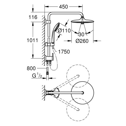 Colonne de douche EUPHORIA SYSTEM 260 avec inverseur manuel - GROHE - 27421002 pas cher Secondaire 2 L