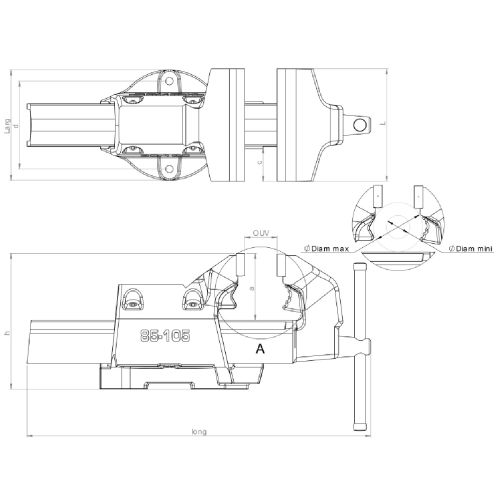 Etau réglable série 80 avec serre tube fixe 125mm - DOLEX - 86 pas cher Secondaire 1 L