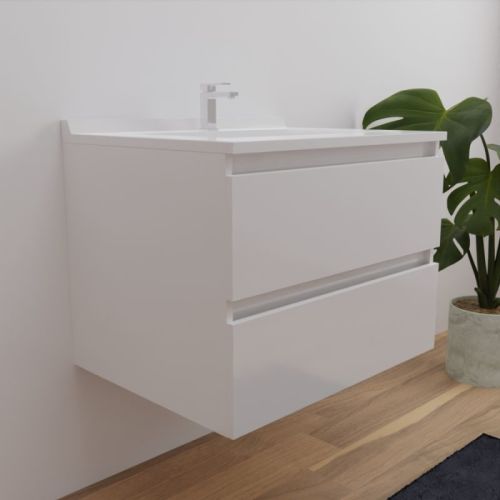 Ensemble meuble ARLEQUIN 70cm avec traverse blanc et plan simple vasque - CUISIBANE - M0ARL_70BBTB pas cher Secondaire 1 L