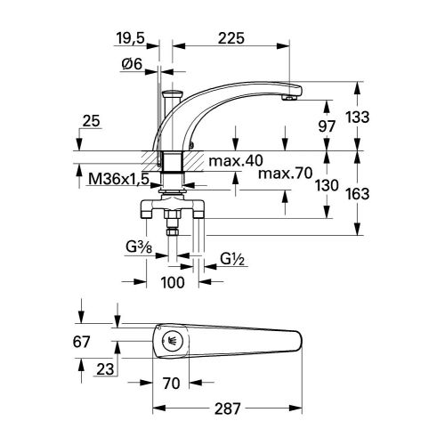 Bec bain avec inverseur FLORIDA chromé - GROHE - 13621-000 pas cher Secondaire 2 L