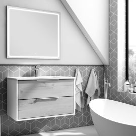 Meuble de salle de bain Cosyn&eacute;o simple vasque &agrave; 2 tiroirs ALBA et miroir VELDI 80 cm pas cher Principale M