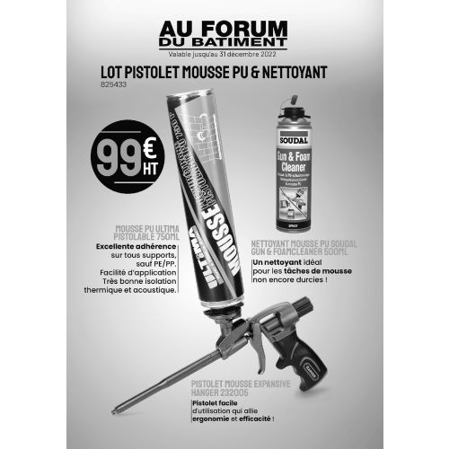Lot pistolet mousse PU et nettoyant - HGR-UTM2 pas cher