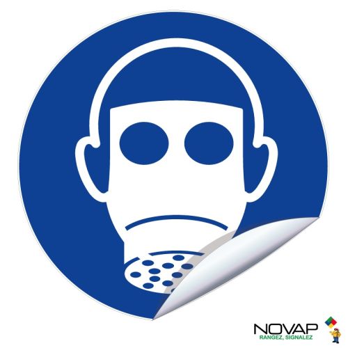 Panneau souple ''Obligation de porter un masque &agrave; gaz'' vinyle adh&eacute;sif D80mm - NOVAP - 4031293 pas cher