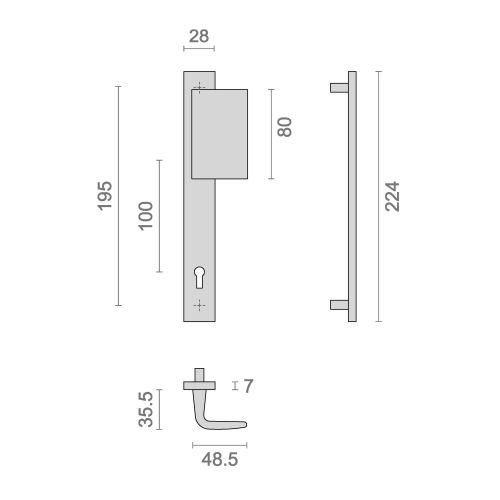 Ensemble palière étroit pour serrure type PS clé L - HERACLES - B-HIONNA-S02 pas cher Secondaire 2 L