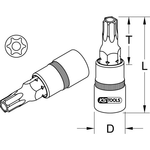 Douille tournevis CHROMEPLUS torx percé T27 KS TOOLS 918.1474 photo du produit Secondaire 1 L