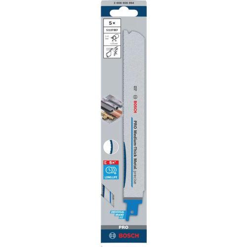 5 lames de scie sabre PRO Medium-Thick Metal precise S1137BEF 225 x 25 x 1,1 mm BOSCH 2608658994 photo du produit Secondaire 13 L