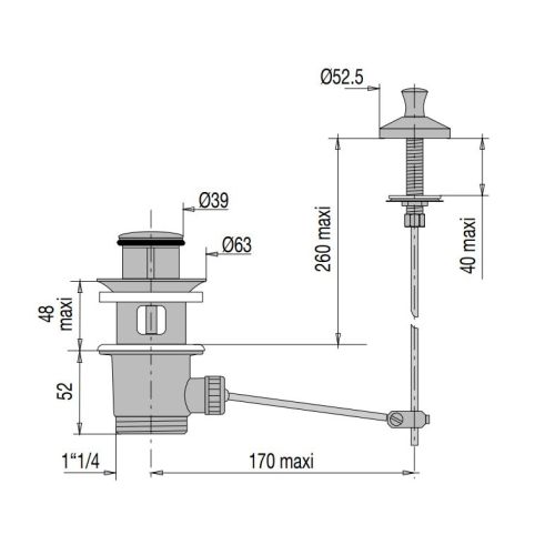 Bonde automatique pour lavabo laiton avec tirette verticale VALENTIN 00 100100 000 00 photo du produit