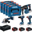 Pack 4 outils 18V (GSR65+GDX285+GBH26+GWS11) + 3 batteries (2x5Ah+1x5,5GBA) + chargeur en coffret - BOSCH - 0615A500BJ pas cher