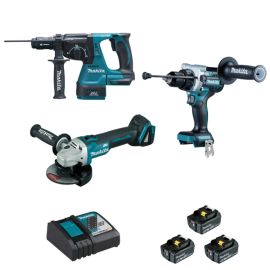 Pack de 3 outils LXT 18V Makita (DDF486 + DHR243 + DGA506) + 3 batteries 5 Ah + chargeur + 2 coffrets Makpac - DLX3157TJ photo du produit Principale M