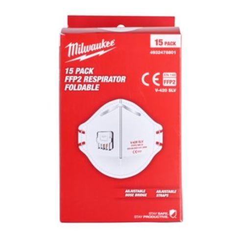 Boîte de 15 masques respiratoires pliables jetables FFP2 pliable avec valve MILWAUKEE 4932478801 photo du produit Secondaire 5 L