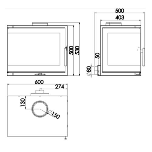 Poêle à bois HOGAR IZQ 530x600x500 - PANADERO - 19082 pas cher Secondaire 2 L