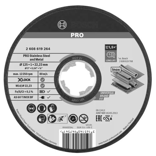 Disque &agrave; tron&ccedil;onner X-LOCK pour m&eacute;taux et inox 125x1x22,23mm plat OSA - BOSCH - 2608619264 pas cher