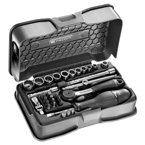 Coffret de douilles 1/4'' 12 pans métriques et embouts 31 pièces - FACOM - R.161-5P12 pas cher