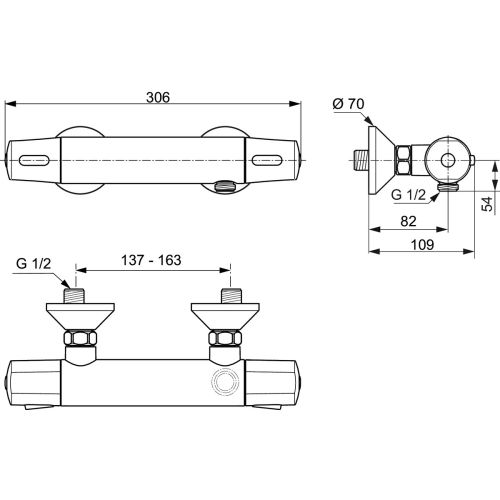 Mitigeur de douche thermostatique mural OLYOS C3 en laiton chromé - IDEAL STANDARD - D0561AA pas cher Secondaire 1 L