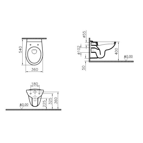 Cuvette WC suspendu avec bride NORMUS 540mm - VITRA - 6855L003-1026 pas cher Secondaire 1 L