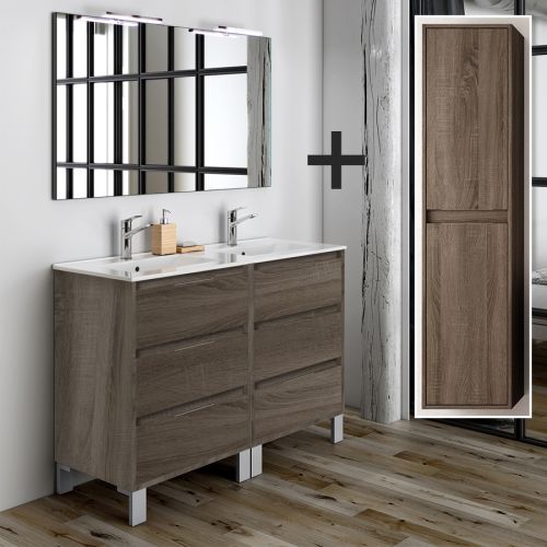 Ensemble meuble de salle de bain 120 cm double vasque + colonne de  rangement TIRIS britannia (chêne foncé) COSYNEO - SIR3TIRIS120COLBRI -  COSYNEO - SIR3TIRIS120COLBRI | AFDB.fr