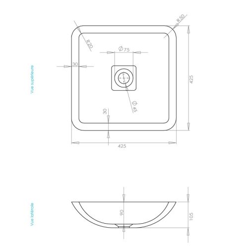 Vasque à poser LAKE 42 MATE en Solid Surface 42x42 - THALASSOR - LAKE42 pas cher Secondaire 1 L