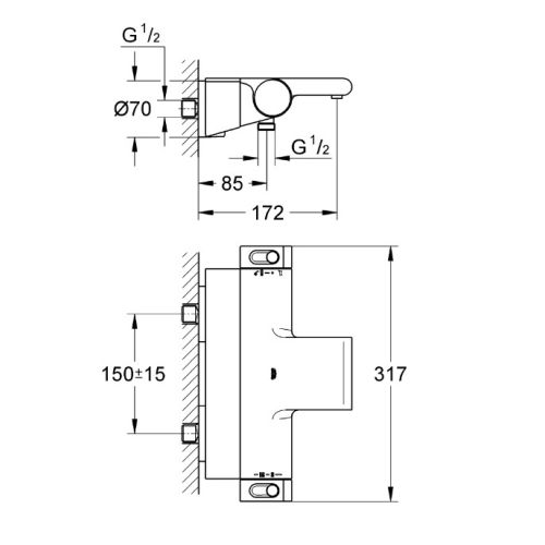 Mitigeur bain-douche thermostatique GROHTHERM 2000 1/2 mural GROHE 34467-001 photo du produit Secondaire 2 L