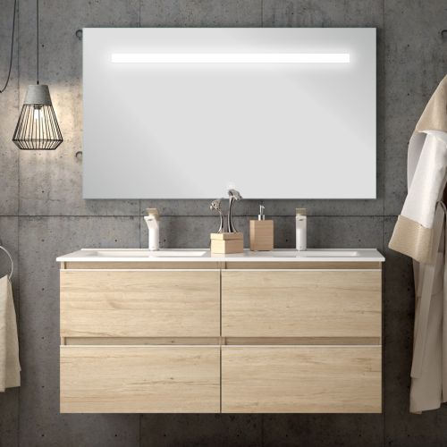 Meuble de salle de bain simple vasque 4 tiroirs BALEA et miroir Led STAM bambou (chêne clair) 120cm
 - COSYNEO - INGBALEA120STAMBAM pas cher